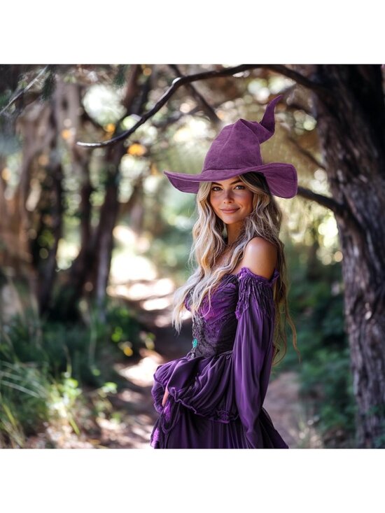 Wizard Mesh Purple Hat for Adult Halloween Costume Witch Cosplay Accessory main image 4